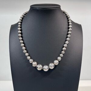 Vintage Mexico Sterling Silver Graduated Ball Bead Necklace